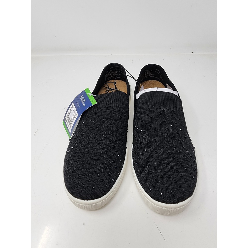 White Mountain Womens Bling Slip On Sneaker Black Textile Poly Blend Size 7